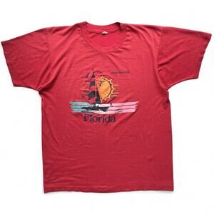 Vintage 80s Jacksonville Florida Sailboat Beach Sun Red T Shirt Single Stitch